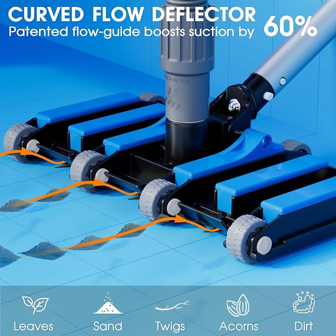 Commercial-Grade 4.4 LB Weighted Pool Vacuum Head & Swivel Handle - Lab-Tuned Brush,Debris Guide & Vinyl-Safe Wheels for High-Efficiency Cleaning,Inground & Above Ground Swimming Pools –Blue
