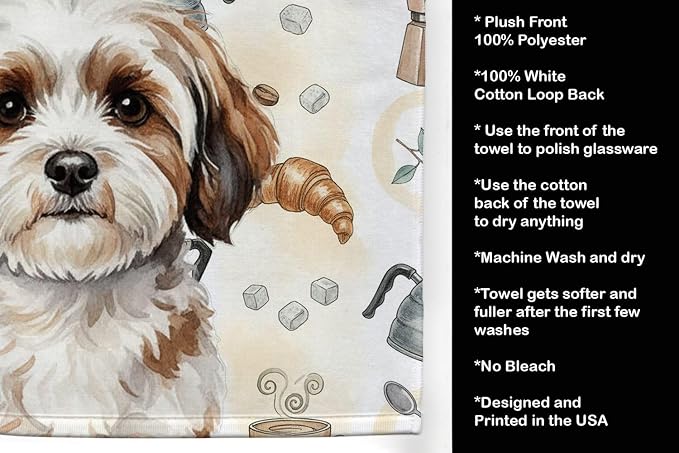 Caroline's Treasures Parti-Color Havanese Coffee Bar Kitchen Towel Velour Plush Front and Cotton Loop Back Machine Washable