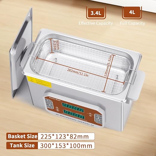 SOUTH BASE Ultrasonic Cleaner,4L Ultrasonic Jewelry Cleaner with Cleaning Basket,Timer&Heater,120W Touch Control Sonic Cleaner for Cleaning Jewelry,Eyeglasses,Coins