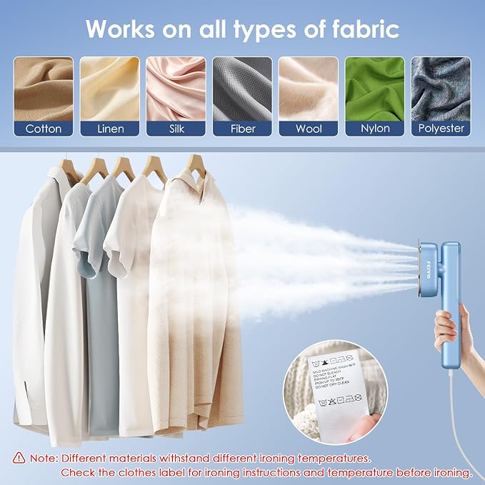 FEPPO Travel Steamer for Clothes, 110-240V Dual Voltage Portable Steamer & Iron 2 in 1, Fast Heat Up, 1100W Powerful Garment Steamer, Large Ceramic Heat Panel for Home & Global Traveling