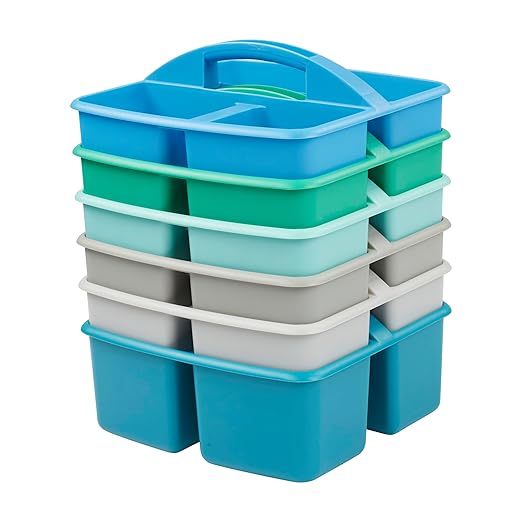 ECR4Kids 3-Compartment Small Plastic Caddy, Multipurpose Organization, Contemporary, 6-Pack