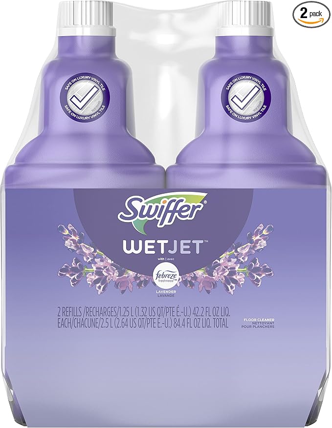 Swiffer WetJet Multi-Purpose Floor Cleaner Solution with Febreze Refill, Hardwood Floor Cleaner, Lavender Scent, 1.25 Liter -42.2 Fl Oz (Pack of 2)