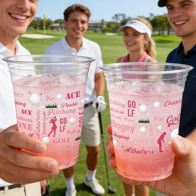 Rngmsi Golf Clear Plastic Cups - 50 Pcs Master Golf Party Decorations, 12 OZ Disposable Cups for Birthday Bachelor, Sports Party Supplies Favor