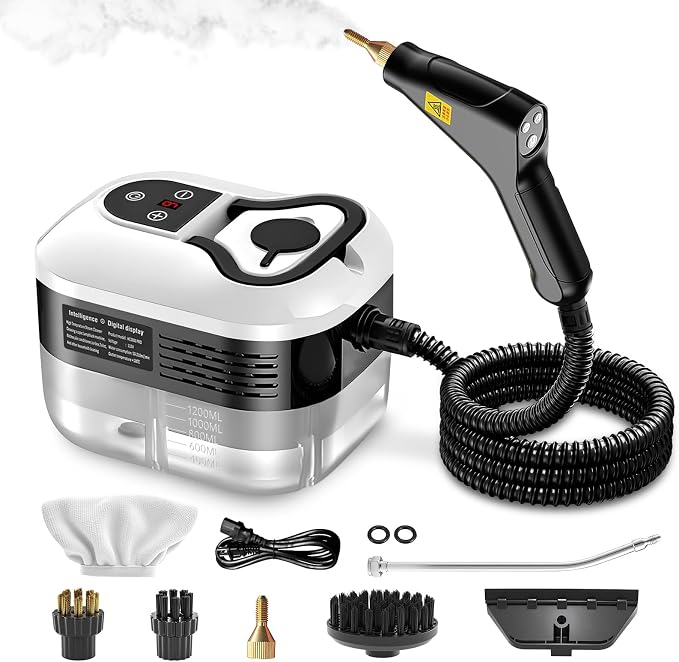 High Pressure Steam Cleaner, 6-Level Adjustable, 15s Heat-Up, 1.2L Large Tank. Portable High Temp Bathroom Power Steamer Cleaning Machine Steam Cleaner For Home Use Kitchen Grease Car Cleaning