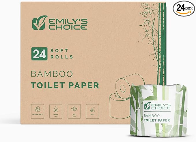 Emily's Choice Bamboo Toilet Paper, 24 Soft Rolls, 3-Ply, 200 Sheet per Roll, Tree Free Product, 100% Bamboo Pulp, Soft, TCF