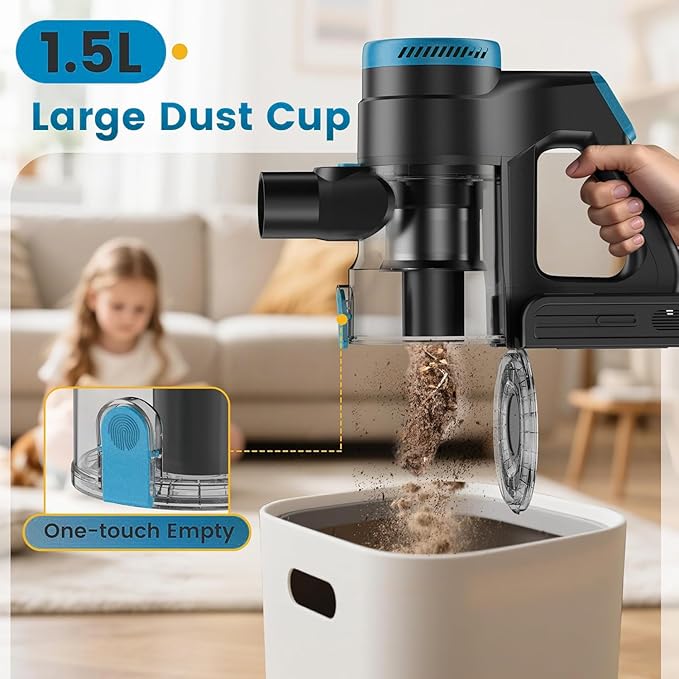 Zefiro Cordless Vacuum Cleaner,45Mins Runtime Vacuum Cleaners for Home, Anti-Tangle and 1.5L Dust Cup, Lightweight Vacuum for Hardwood Floor Carpet Pet Hair