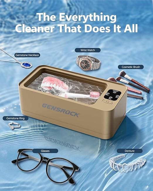 GENSROCK Ultrasonic Jewelry Cleaner, 48kHz Sonic Cleaner, 3 Modes Deep Cleaning, 360ML Food Grade Tank, 45dB Quiet, for Jewelry, Rings, Gold, Silver, Glasses, Dentures(Rose Gold)