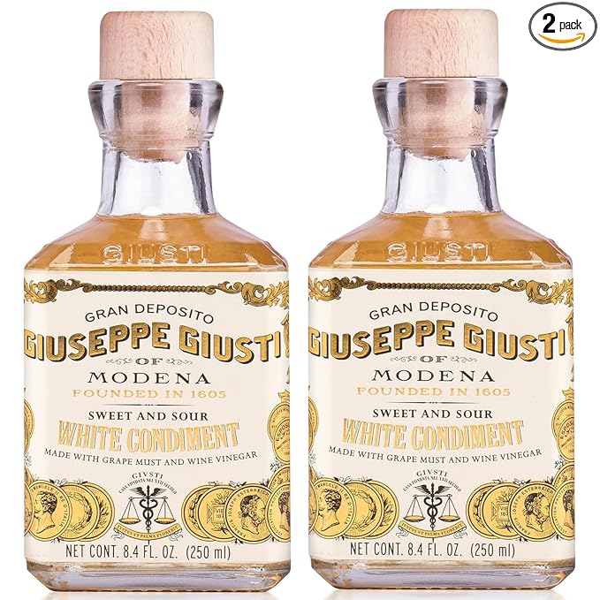 Giusti White Balsamic Vinegar Dressing – Condiment for Cooking and Finishing Dishes Such as Salads, Vegetables, or Fish. Made in Italy with Balsamic Vinegar of Modena – 8.45 fl oz (250 ml) - Pack of 2