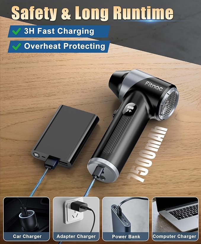 Compressed Air Duster-310,000RPM Cordless Air Blower with LED Light, 4 Gear Adjustable Turbo Fan, Super Power Electric Air Duster for Computer, Keyboard, Outdoor, House and Car