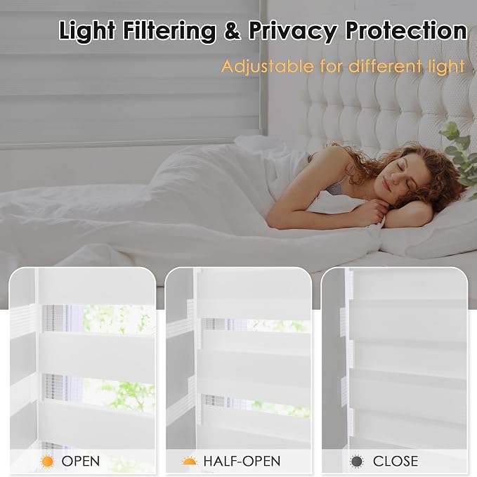 LazBlinds Cordless Zebra Blinds for Windows 69"x72", White | Free-Stop Roller Windows Shades with Cassette, Light Filtering Dual Layer Sheer Shades for Home and Office