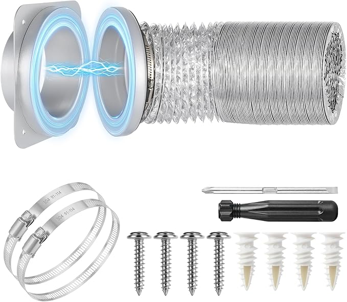 Magnetic Dryer Vent Connector Kit, DV180 Airtight Seal Coupling, Strong Magnet Quick Connection Self-Alignment Easy to Clean Included a 4ft 4" Duct & 2 Clamps