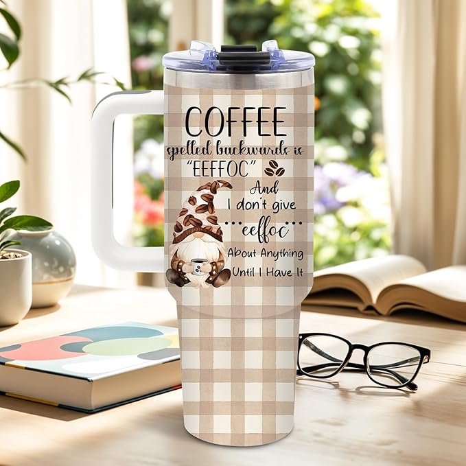 DUUV Gnome Coffee Tumbler 40 Oz with Handle, Funny Coffee Lover Gift for Women Men, Cute Gnome Mug for Work Office, Travel Cup for Gnomes Fans Birthday Christmas, 1PCS