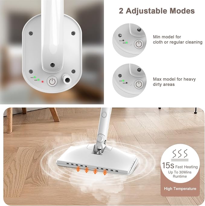 Steam Cleaner, 6 in1 Rotated Steam Mop Cleaner with 2 Modes, 2 Microfiber Pads, 400ML Removable Tank, 23FT Power Cable, Detachable Steam Mops for Floor, Laminate Floor, Tiles Cleaning (Ice Blue)