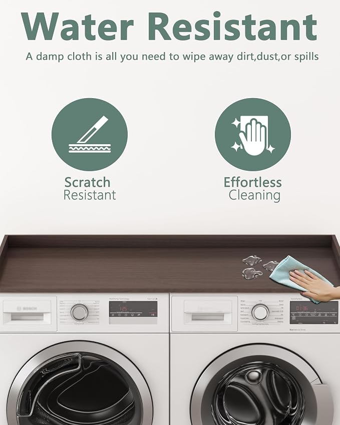 Piskyet Washer Dryer Countertop,Laundry Countertop with Edge Rails,27.5" Depth x 54" Wood Countertop For Washer and Dryer,Laundry Machine Topper for Laundry Room Organization and Storage(Walnut Color)
