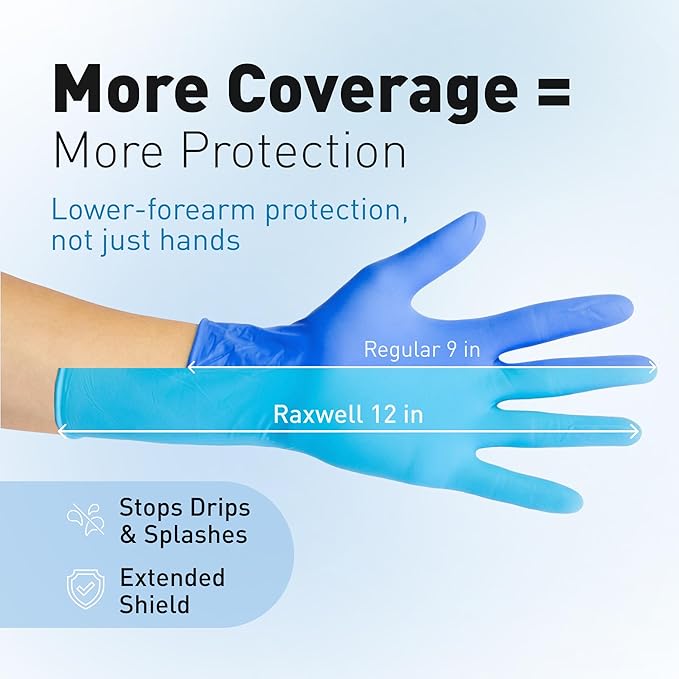 Raxwell Disposable Nitrile Gloves - Heavy Duty Cleaning Gloves - Elbow-Length Dishwashing & Kitchen Use - Chemical Resistant