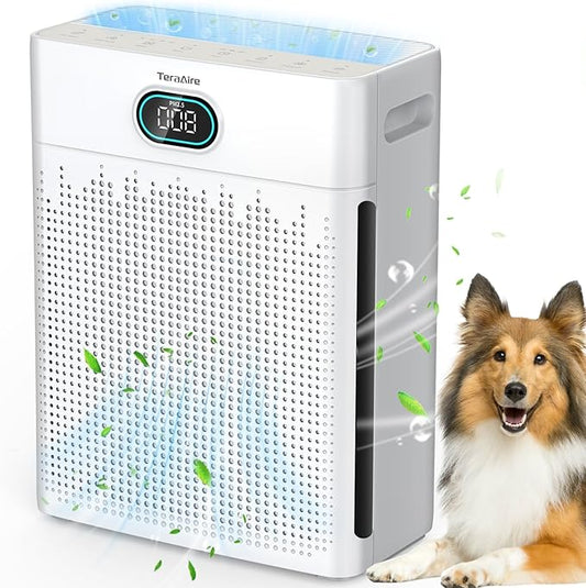 Air Purifiers for Home Cover Up to 2200 Ft², H13 HEPA Air Purifier with Washable Pre-filter, Pet mode, PM 2.5 Air Quality Monitor Fragrance Sponge for Smoke, Odor, Dander, Pollen (White)