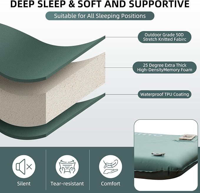 Self Inflating Sleeping Pad with Electric Pump, 3.14" Ultra-Thick Memory Foam Sleeping Mats for Camping,Easy Inflate&Deflate,9.5 R-Value Insulated Camping Mattress Pad with Pillow for Car Travel Tent