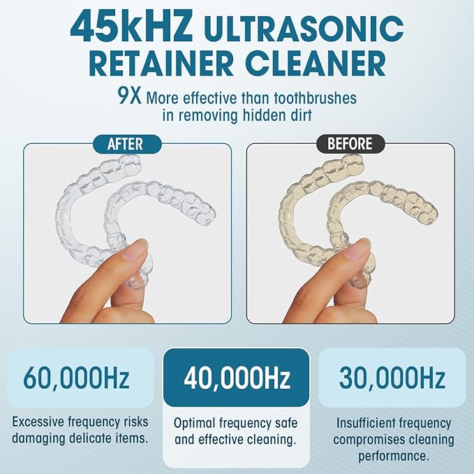 Dental Ultrasonic Retainer Cleaner Pod: Nicwell Morning Cleaning Silent Operation - Stain-Free Confidence for Married Women 200ml Tank