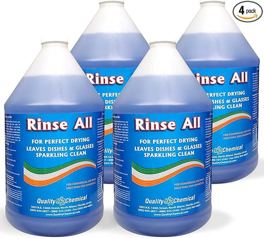 Quality Chemical Rinse All/Commercial Industrial Grade Rinse Aid/Dishwasher Rinse Aid Liquid, heat and cool dry Finish/Rinse Agent Dishwasher/Leave Dishes Spotless 128 oz (Pack of 4)