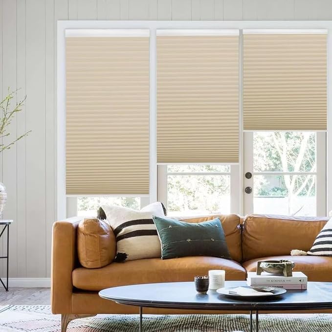 MYshade 1.5-Inch Cellular Cordless Light Filtering Shades, Honeycomb Window Blinds for Soft Daylight & Privacy, Thermal Insulation, Child Safe, Inside or Outside Mount (27" W x 72" H, Beige)