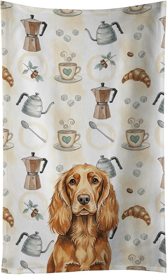Caroline's Treasures Sussex Spaniel Coffee Bar Kitchen Towel Velour Plush Front and Cotton Loop Back Machine Washable