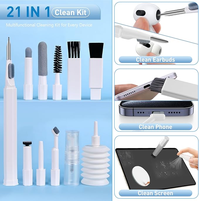 21-in-1 Keyboard Cleaning Kit with Mini Vacuum Cleaner Laptop Cleaning Kit Electronic Cleaner Brush Tool Kit Computer Keyboard Screen Cell Phone Cleaning Kit for Earbud PC Camera Cleaning Kit