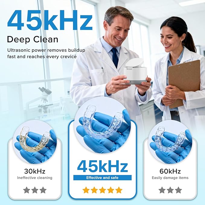 Ultrasonic Retainer Cleaner with UV-C, 45kHz Rechargeable Dental Cleaning Machine 4000mAh, 200ML for Denture, Mouth Guard, Night Guard, Aligner, 3 Modes & 6 Cleaning Tablets