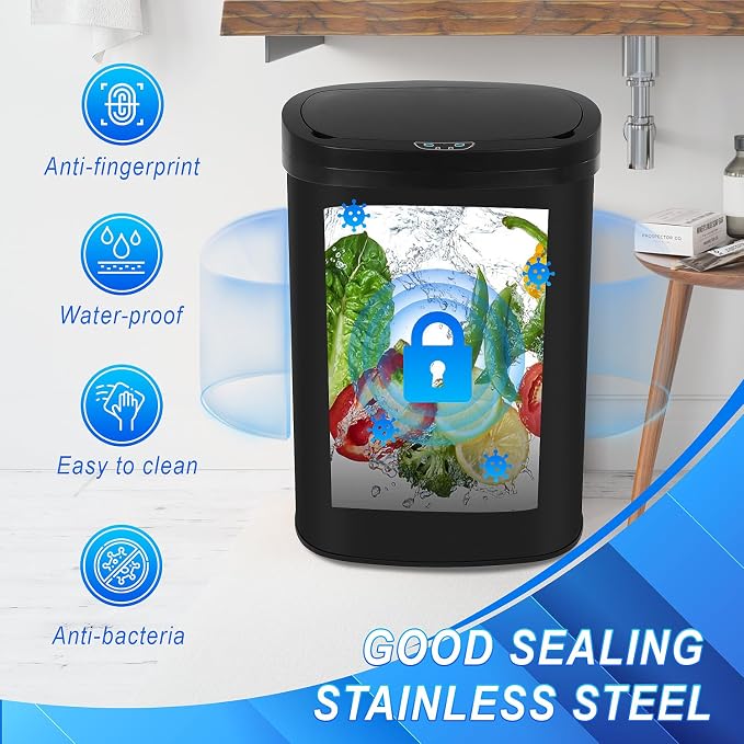 Furniture of America Verbena 13 Gallon Metal Household Trash Can with Motion Sensor Lid for Kitchen, Blue