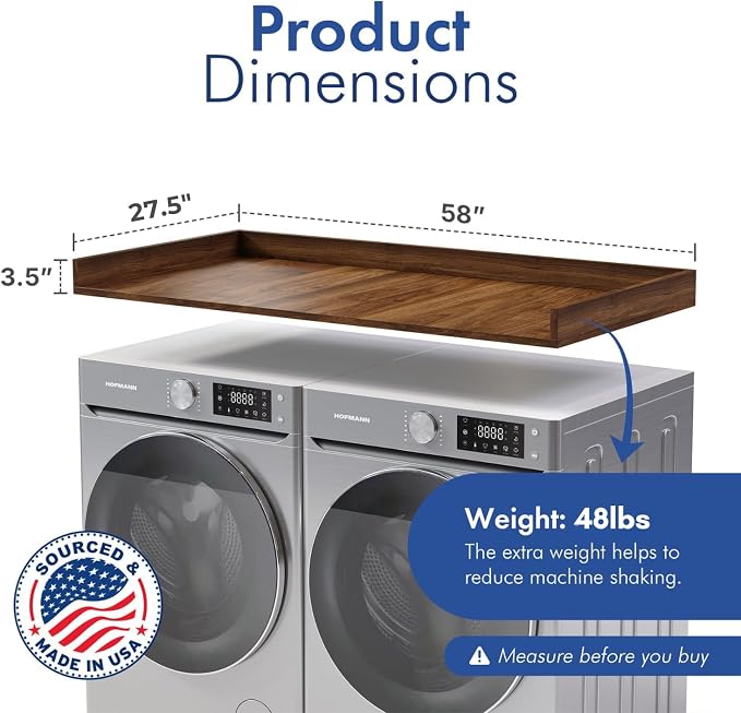 OfficeSimpli Washer Dryer Countertop, Made in USA, Non-Slip Pads, Laundry Room Wood Topper, Washer Dryer Cover for Top, Laundry Countertop, Laminate Finish (California Walnut, Large (27.5" x 58"))