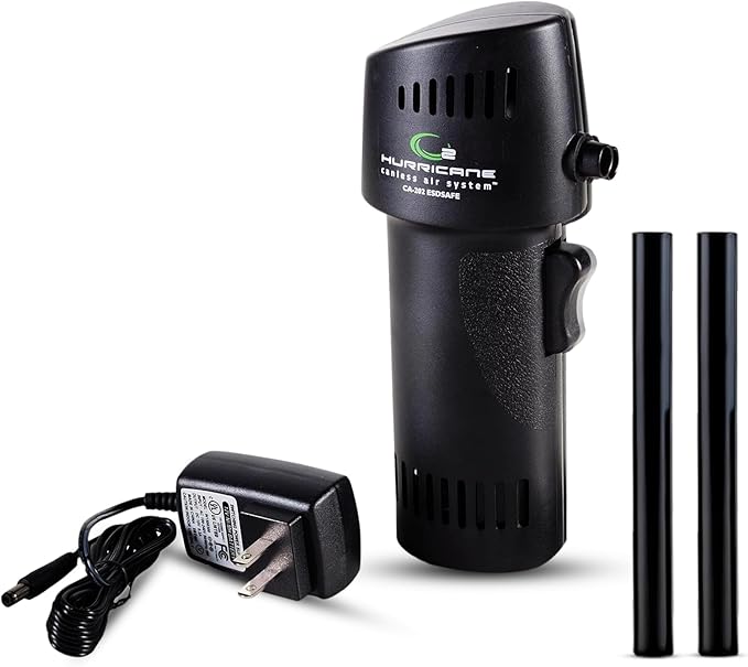 Canless Air System ESD Safe O2 Hurricane, Rechargeable Air Duster, 220+ MPH Cordless Cleaner for Clean Rooms, Eco Alternative, Black, Made in USA