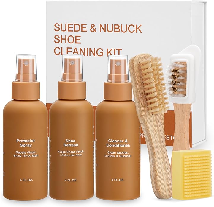 Sheepskin Suede Cleaner Kit with Waterproof Protector Spray for Suede Nubuck Boots Shoes, Cleaning Care Set Includes Cleaner Conditioner Deodorizer Brush Eraser