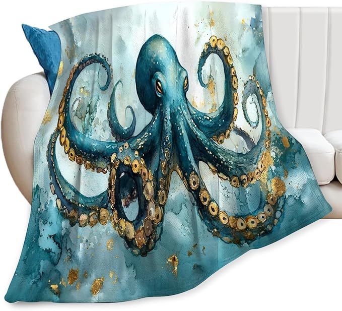 Tijuboni Octopus Throw Blanket Ocean Gifts for Girls Boys Women Men Kids Adults Soft Flannel Fleece Blanket for Couch Sofa Bed Home Decor 50"x60"