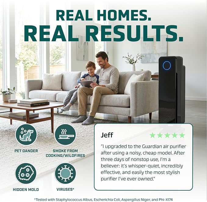 GermGuardian HEPA Air Purifier with UV-C Light - Large Room Air Purifier for Bedroom and Home - Filters Pet Dander, Dust, Pollen, Smoke, Scents - Ideal for Allergies - AC5350B - 28" Tower - Black