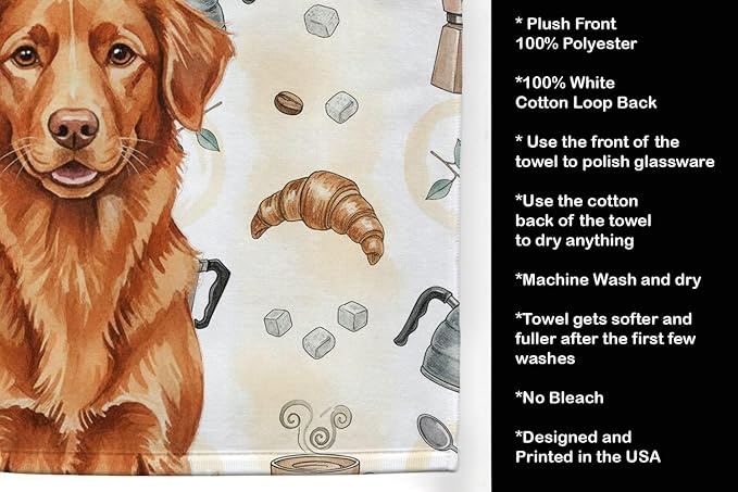 Caroline's Treasures Copper Nova Scotia Duck Tolling Retriever Coffee Bar Kitchen Towel Velour Plush Front and Cotton Loop Back Machine Washable