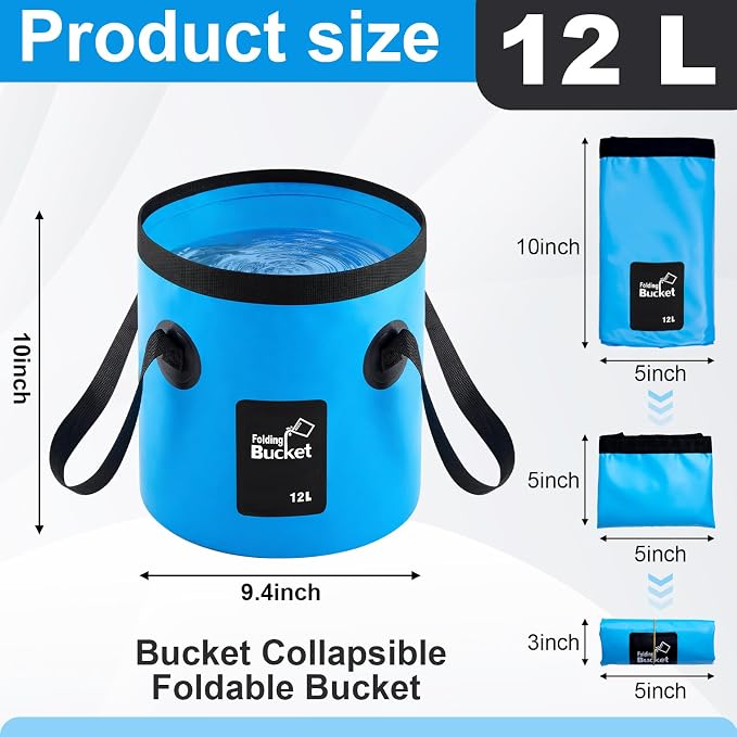 3 Gallon 3 Pack Collapsible Bucket, Foldable Water Bucket with Handles, Portable Camping Buckets for Fishing, Hiking, Cleaning, Outdoor & Travel Use (Multicolor)