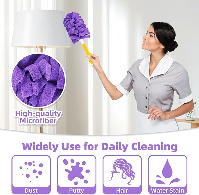 18 PCS Fleece Reusable Duster Refills for Swiffer, Washable Heavy Duty Duster Pads, 360 Cleaning Pads for Fan, Window, Furniture, Floor(Include 1 Handle)