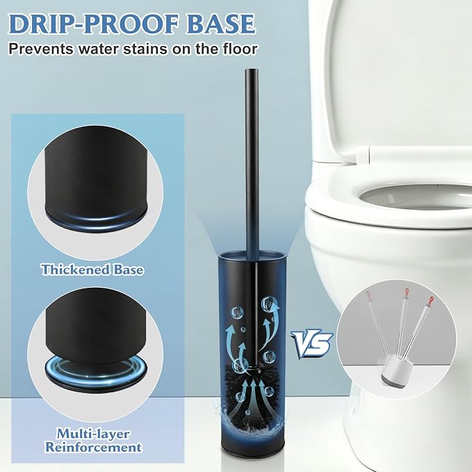 Stainless Steel Toilet Brush,Toilet Bowl Brush and Holder Set,Scratch Resistant Stainless Steel Toilet Brush with Long Handle,Toilet Cleaners with Replacement Head & Removable Inner Bowl,Space Saving