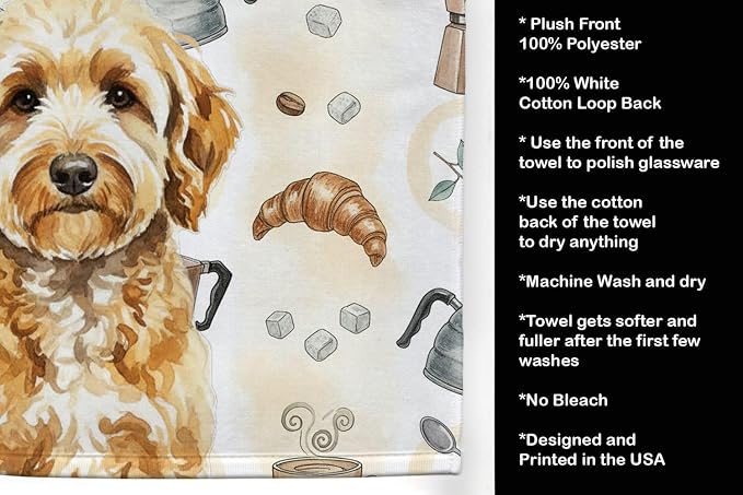 Caroline's Treasures Goldendoodle Coffee Bar Kitchen Towel Velour Plush Front and Cotton Loop Back Machine Washable