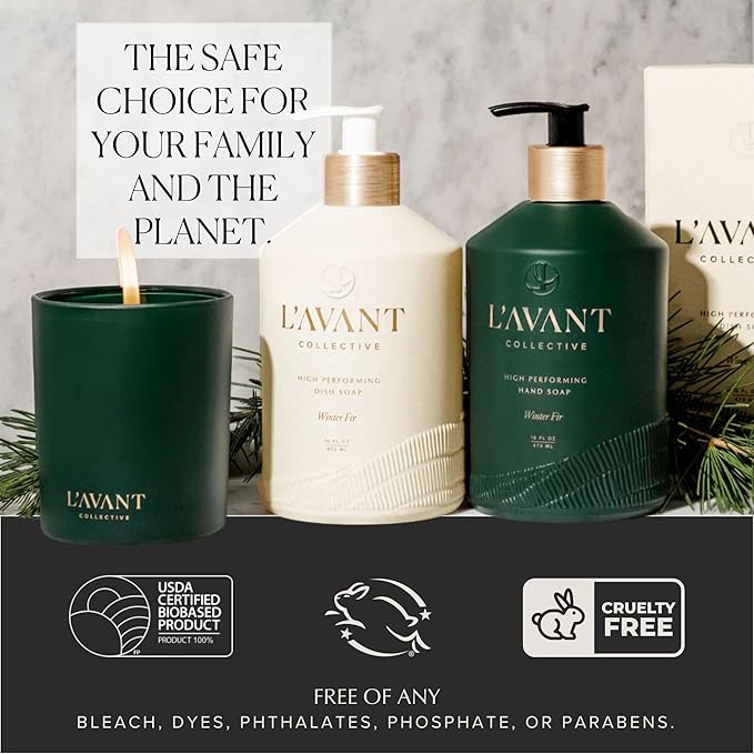 LAVANT Collective | Plant Based Dish Soap Liquid | Natural Cleaning Supplies & High Performing Dish Detergent | Formula for Sensitive Skin, Grease Removal, & Everyday Cleaning | Winter Fir Scent