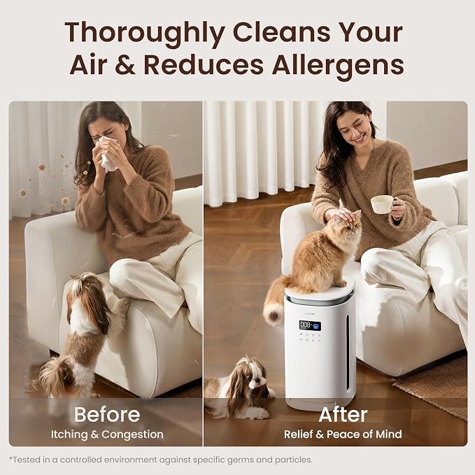 Provirtec Pawtent Pet Air Purifier, 1-Year Filter Life, 99.23% Pet Odor & 99.97% Allergies & 99.70% Pet Hair Reduction, H13 True HEPA, Large Room up to 1800 ft², Auto Mode for Cats Dogs Home