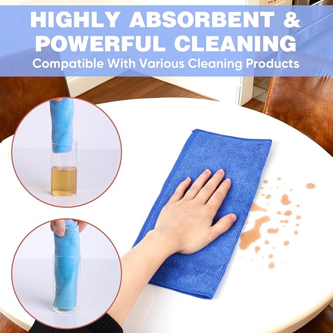 TEAWOO 10 Colors Microfiber Cleaning Cloths, 10 Pack Assorted Cleaning Rags, Highly Absorbent Microfiber Towels for Car, Kitchen, Bathroom and Household Cleaning, 11.8"X11.8"