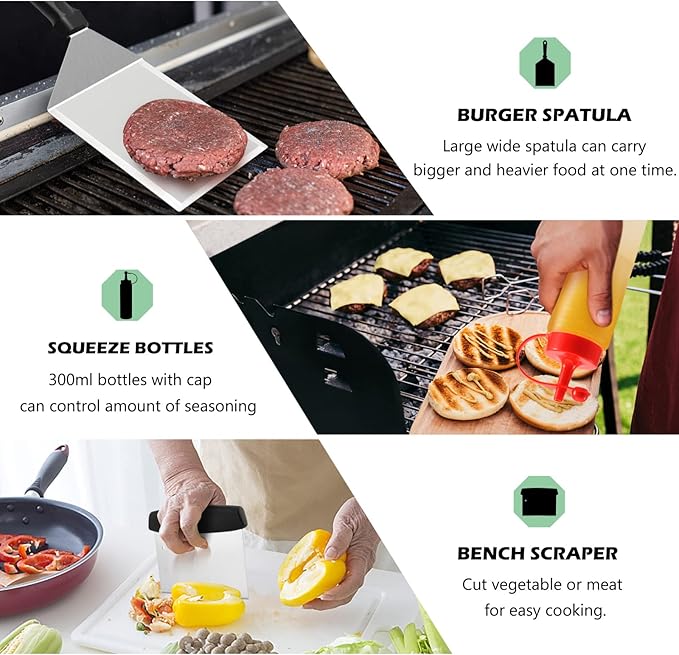 HaSteeL Griddle Accessories Kit of 18, Teppanyaki Tools for Flat Top Cooking Grilling Camping, Stainless Steel Melting Dome, Metal spatulas, Bacon Press for Outdoor BBQ, Heavy Duty & Dishwasher Safe