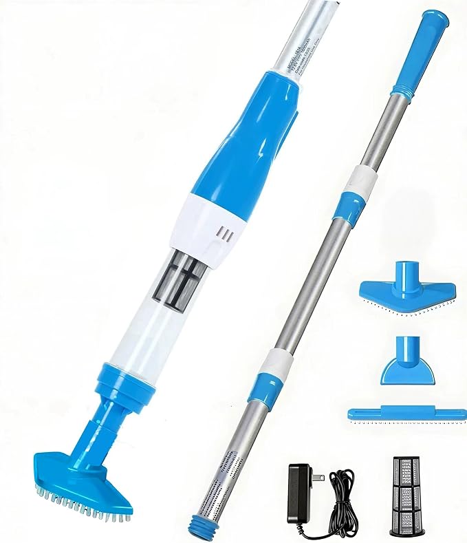 4-in-1 Cordless Rechargeable Small Pool Hot Tub Spa Pond Vacuum, Handheld Pool Cleaner Ideal for Spas, Hot Tubs Pond & Small Pools – 2026 New Model (Light Blue)