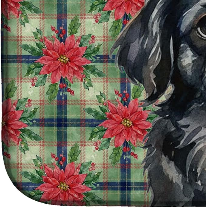 Caroline's Treasures Black Pekingese Christmas PoinsettIas Dish Drying Mat Absorbent Dish Drying Mat Pad for Kitchen Counter Dish Drainer Mat for Countertop, 14 x 21", Multicolor
