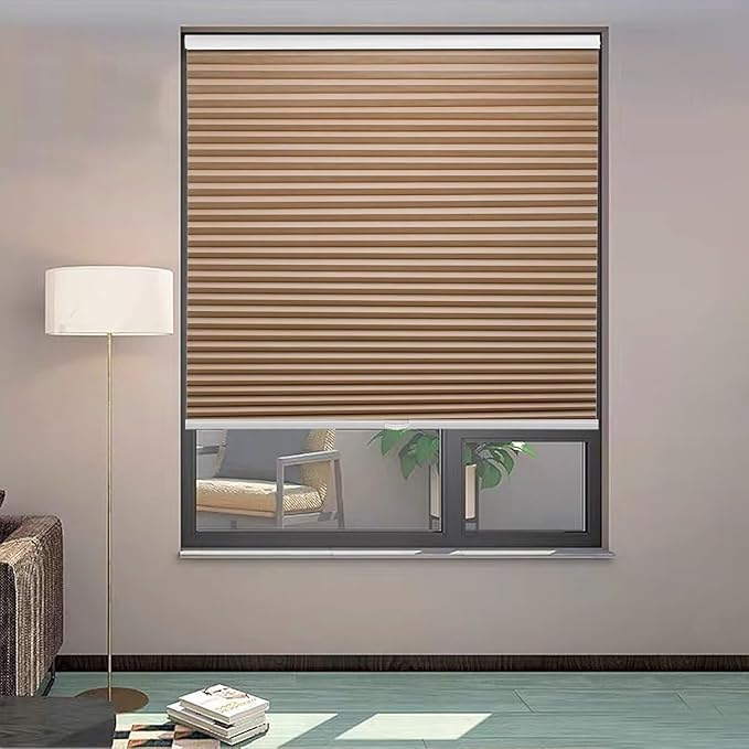 MYshade Cordless Blackout Cellular Shades, 1.5" Honeycomb Window Blinds for Bedroom & Nursery, Thermal Insulated, Noise Reducing, Privacy Shades, Inside or Outside Mount (31" W x 64" H, Light Brown)