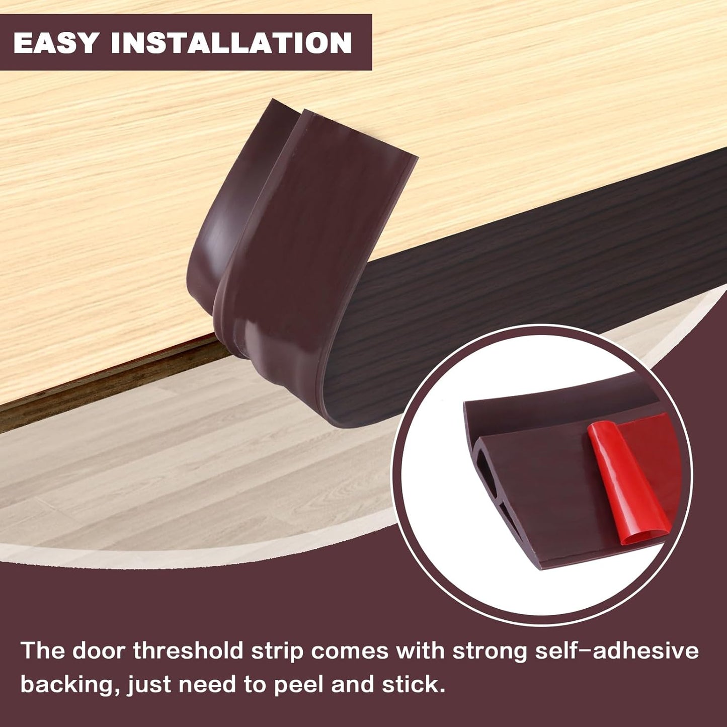 Vinyl Door Threshold Flooring Transition Strip Self Adhesive Carpet Edging Strip for Laminate Doorway Edge Threshold from 3/5" to 4/5" (Black Walnut Wood Grain, 10 Ft)