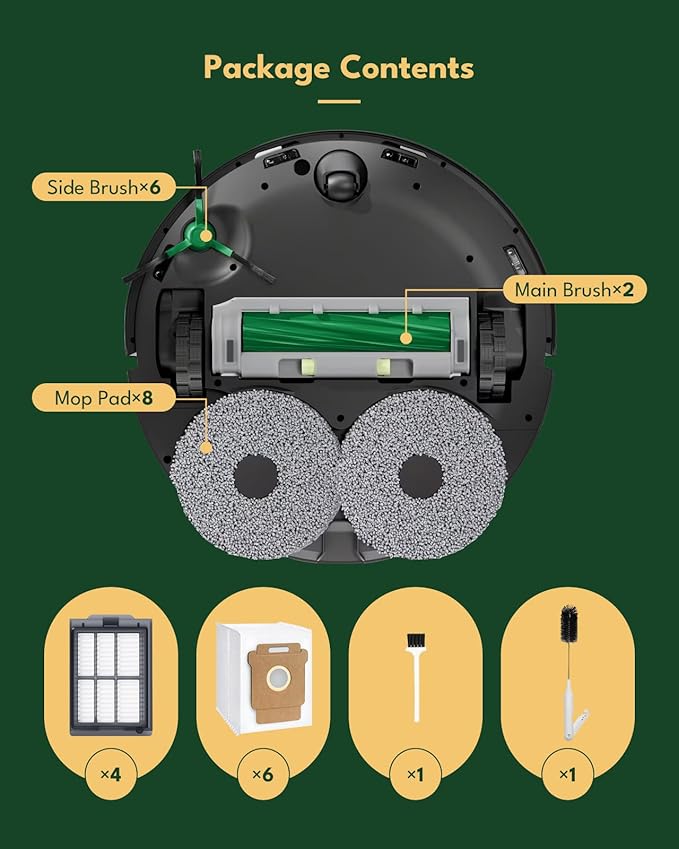28 Pcs Accessories Set for iRobot Roomba Plus 405/505/507 Combo Robot Vacuum Cleaner: 2 Main Brushes, 6 Side Brushes, 4 HEPA Filters,8 Dust Bags, 6 Mop Pads, 2 Cleaning Brushes