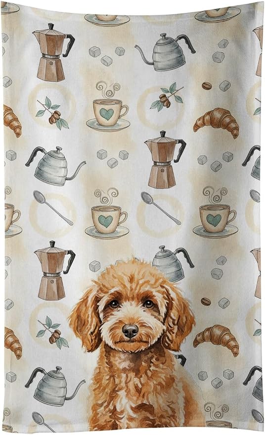 Caroline's Treasures Miniature Apricot Poodle Coffee Bar Kitchen Towel Velour Plush Front and Cotton Loop Back Machine Washable