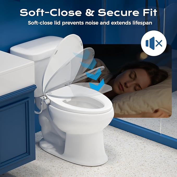 Elongated Bidet Toilet Seat – Non-Electric, Slow-Close Lid, Adjustable Water Pressure, Self-Cleaning Dual Nozzles for Frontal & Rear Wash, Leak-Resistant Brass Inlet, Easy Installation (Elongated)