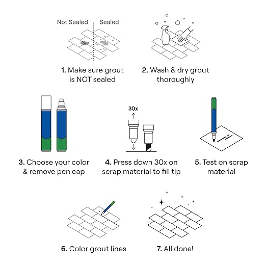 Grout Pen Grey Tile Paint Marker: Waterproof Grout Paint, Tile Grout Colorant and Sealer Pen - Grey, Narrow 5mm Tip (7mL) - 3 Pack
